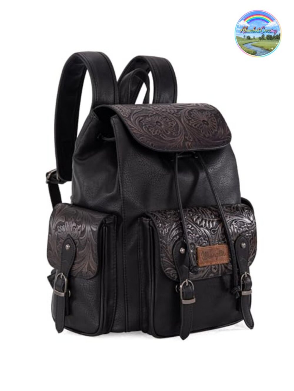Western Floral Tooled Backpack Purse, Faux Leather, Adjustable Straps, Laptop
